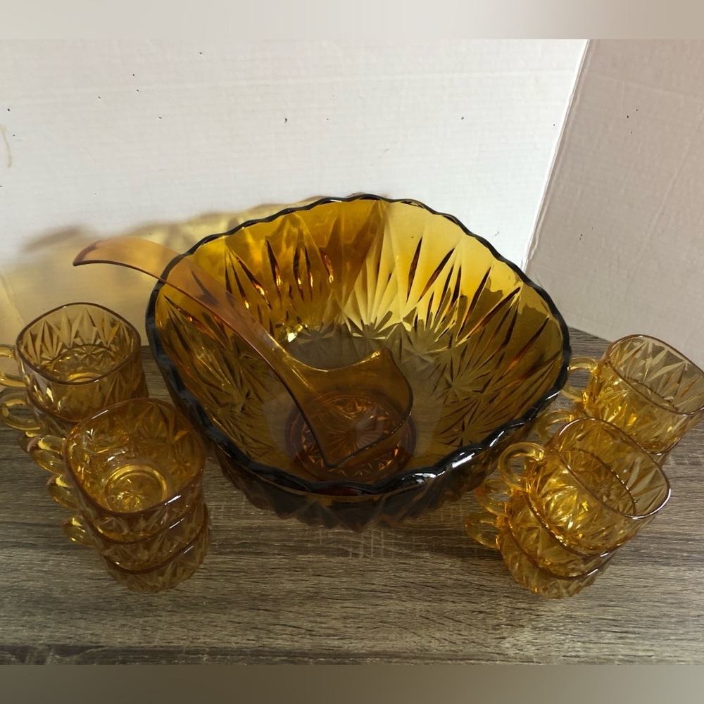 Vtg Hazel Atlas Williamsport Amber Punch Set